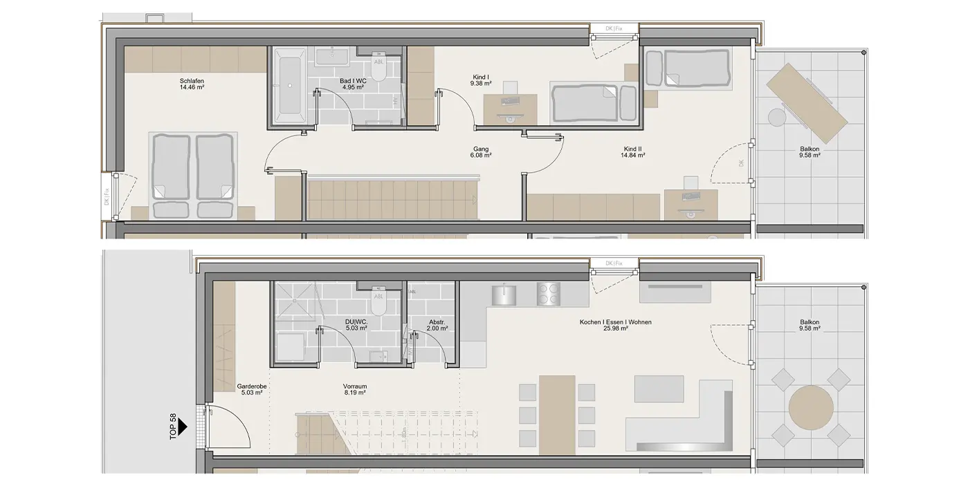 Grundriss 4 Zimmer Maisonett